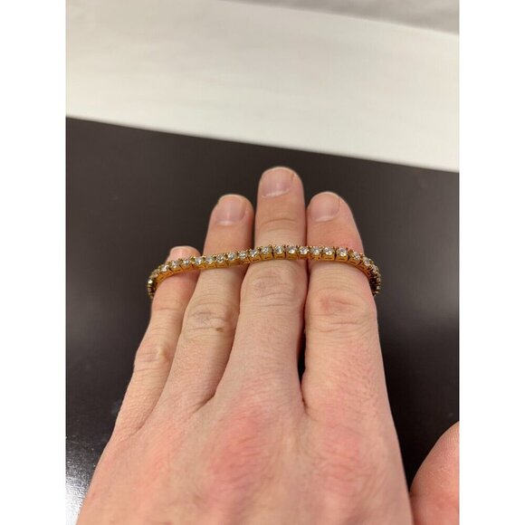 925 Sterling Silver Vintage Gold Plated CZ Tennis Bracelet - Picture 4 of 6